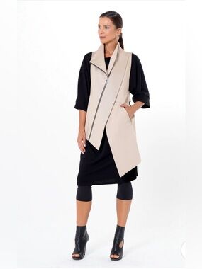 Asymmetrical Beige Zip Vest